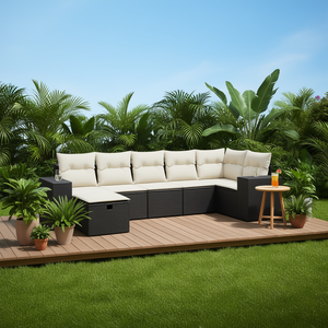 Ensemble de canapés de jardin modulaires en rotin noir élégant, mobilier d'extérieur avec coussins en mousse haute densité pour patio et jardin - Product Image 2