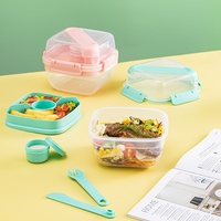 Boîte à salade carrée en plastique légère, compatible micro-ondes, pour les trajets quotidiens transfrontaliers, boîte de pique-nique double couche pour l'extérieur