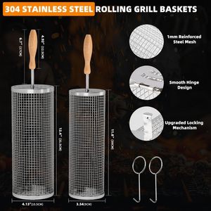 Panier de barbecue en acier inoxydable avec poignée en bois pour légumes, viande, crevettes, barbecue en plein air - Product Image 2