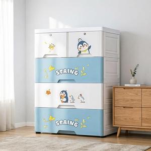 Meuble de rangement à 4 tiroirs en plastique, motif dessin animé mignon, pour chambre à coucher, multifonctionnel avec roulettes - Product Image 4
