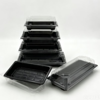 Boîtes en PET noires jetables YSDisposable avec couvercles transparents, rectangulaires, personnalisées, emballages alimentaires japonais luxueux, sushis à emporter
