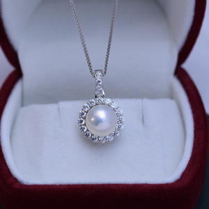 Collar con Colgante de Perla Redonda Blanca de Agua Dulce Wenchi de 9-10 mm para Mujer, Estilo Hoja de Plata S925, Delicado y Brillante, Hecho en China - Product Image 4