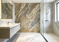 Dalles de pierre naturelle de luxe du Brésil, granit doré soyeux translucide, panneaux muraux, carreaux, décoration intérieure, fond, hall d'entrée