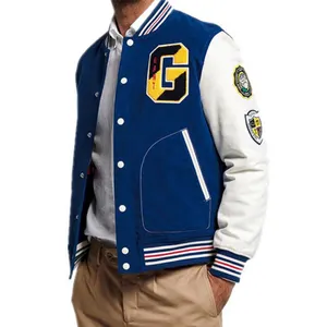 Men's Wholesale Plus Size Clothing Custom Leather Sleeve Chenille Embroidery Baseball Letterman Varsity Bomber Jacket