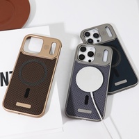 Étui de téléphone magnétique en cuir PC coloré de luxe avec grille pour iPhone 17 16 15 Pro Max 17 Air, protection compatible avec la recharge sans fil