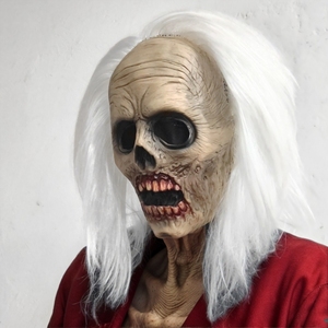 Masque intégral en latex de zombie aux cheveux blancs - Costume amusant et drôle pour Halloween, masque de zombie moelleux et confortable pour adultes - Product Image 2