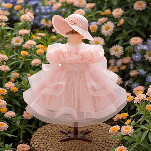 Meiqiai Robe <span class=keywords><strong>Tutu</strong></span> Princesse en Maille Rose à Fleurs pour Filles de 1 An, Robe de Baptême Style Fête, Grande Vente - AL190XZ - Product Image 2