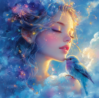 Peinture diamant 5D sur toile, thème bleu, femme et oiseau, art mural, kit de peinture diamant E-311