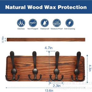 <b>Wooden</b> Wall Mounted <b>Coat</b> Rack With <b>Hooks</b> For Bedroom Kitchen Bathroom Entryway Storage Rack Durable Rectangle Design - Product Image 4