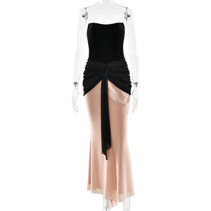 High Waist Strapless Color <b>Block</b> Evening Dress With Sheer Layer Contrast Design - Product Image 5
