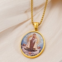 Collier pendentif effet camée Lincy Jésus Vierge Marie pour l'Église catholique, plaqué or 18 carats PVD, bijoux fantaisie, vente en gros