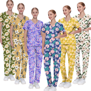 Nueva llegada personalizado impreso Dental Scrub Top uniformes conjuntos Pantalones rectos 100% algodón puro impreso Scrubs uniforme conjunto - Product Image 6