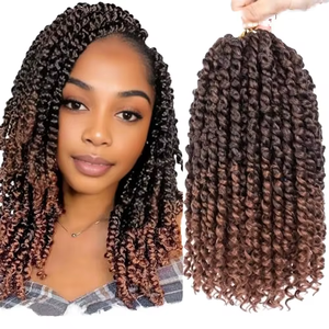 <span class=keywords><strong>Xtrend</strong></span> Cheveux synthétiques 10 pouces, 8 paquets, Bob court, Passion Twist pré-torsadés, teints, à crocheter, pointes bouclées, pour femmes brunes - Product Image 1