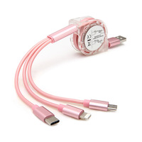 Kabel USB dapat ditarik 1M Meter 3-in-1, pengisi daya cepat Data sinkronisasi multifungsi pencahayaan untuk Android IOS mikro Tipe C