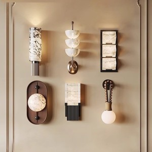 Lámpara de pared de cobre y mármol, LED E27 220V, para dormitorio, sala de estar, hotel, restaurante - Product Image 2