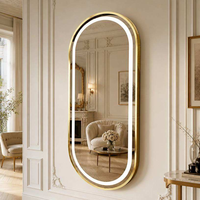 Miroir de salon ovale à cadre doré avec LED, miroir mural pleine longueur, miroir de coiffure avec éclairage tactile pour salon de beauté