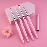 Kuas Akrilik Kuku Pink Kolinsky Sable 100% Asli Pure Beauty dengan Alat Manikur, Kit Pena Gambar Seni Kuku Gel UV