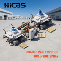 Línea de Pintura por Pulverización para Palés de Madera |   Máquina de Recubrimiento Automática de Doble Cara HICAS SF1000PPS, 5-6 Piezas/min, 1200 mm, Sie, PLC, CE
