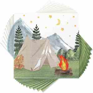ผ้าเช็ดปากสำหรับแคมป์ปิ้งแบบใช้แล้วทิ้ง ยี่ห้อ One Happy Camper แพ็ค 50 ชิ้น รูปทรงสี่เหลี่ยมทันสมัย ขนาด 6.5 นิ้ว 2 ชั้น 4 พับ แบบถุง สำหรับงานวันเกิดครบรอบ 1 ปี จากโรงงานโดยตรง - Product Image 2