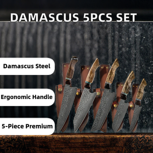 Handcraft High Quality Acid-<b>pickling</b> Damascus Chef 5-Piece <b>Set</b> Superior Ergonomic Sycamore Wood Handle Ambidextrous Eco-Friendly - Product Image 2