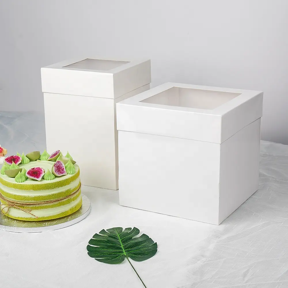 Pencere 12x12x6 inç beyaz karton pasta kutusu ile özel 12 inç kek kutuları