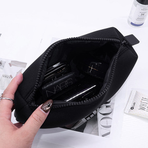 Custom LogoSize Design Black Neoprene Zip Cosmetic Makeup Make up Skincare Beauty Essentials Storage Bag with Silicone Puller - Product Image 3