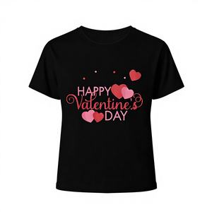 T-shirt imprimé pour la Saint-Valentin, manches courtes, col décontracté, coupe ample, 100% coton jersey, toutes saisons, lavable en machine - Product Image 1