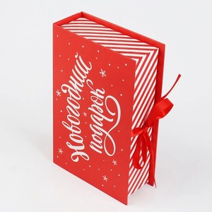 Red Christmas <b>Magnetic</b> Gift <b>Box</b>, Book Style Folding <b>Box</b> with Ribbon for Holiday Presents - Product Image 1