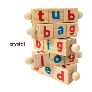 Blocos de Leitura de Madeira com Cristais, Varetas de Vovôs Curtos, Jogos de Ortografia, Cartões de Flash, Quebra-Cabeça de Letras Rotativas, Brinquedo Educacional Montessori do Alfabeto - Product Image 1