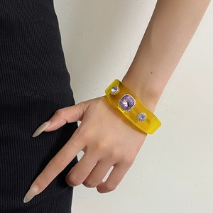 2025 New Exaggerated Geometric Colorful Crystal Rhinestone Design Bangle Luxury Cuff Bangle Bracelet <strong>Acrylic</strong> Resin <strong>Jewelry</strong> - Product Image 4