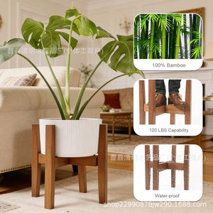 Adjustable Solid Wood Flower <b>Stand</b> Cross Shaped Telescopic Indoor Living Room Balcony Floor Standing Plant Holder - Product Image 3