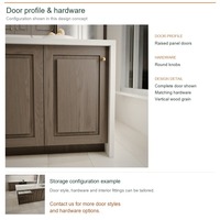 Meuble de cuisine avec îlot, portes en bois massif au design classique, dimensions personnalisées, rangement par tiroirs et boîtes de rangement en MDF