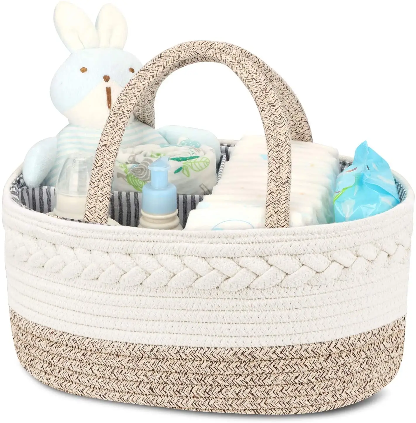 Organizador de pañales de bebé, cesta de almacenamiento de algodón con cuerda para cambiador