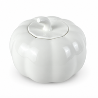 Stoples Permen Keramik Bone China Bentuk Labu dengan Tutup, Wadah Penyimpanan untuk Dapur Rumah, Hadiah Musim Gugur, Halloween, Thanksgiving, Grosir