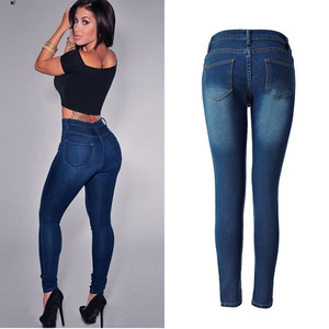 <span class=keywords><strong>Haute</strong></span> Élastique Stretch Femme Denim Lavé Skinny Crayon Pantalon <span class=keywords><strong>Taille</strong></span> <span class=keywords><strong>Haute</strong></span> Maman Jeans pour les Femmes - Product Image 3