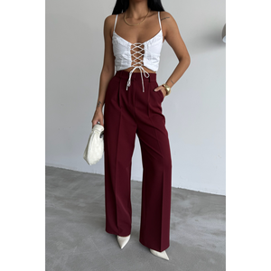 Pantalon Palazzo Femme en Chiffon Ample Respirant pour le Bureau, Taille Élastique, Bordure Teintée - Product Image 3