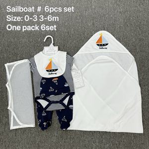 नवजात शिशु 6-टुकड़ा क्रॉलिंग आउटफिट हैट त्रिकोण रोपर और बाइब के साथ सभी कपास आकस्मिक ग्रीष्मकालीन कपड़े - Product Image 4