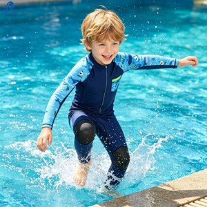Costume da bagno intero unisex Phayon taglie forti <span class=keywords><strong>estivo</strong></span> UPF 50+ ad asciugatura rapida con stampa Ocean Explorer, maniche lunghe, cerniera frontale e protezioni per le ginocchia - Product Image 4