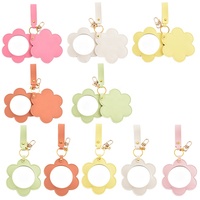 Nouveau miroir de poche en cuir PU, petit miroir de maquillage portable en forme de fleur avec porte-clés, logo personnalisé, miroir compact, cadeaux pour femmes