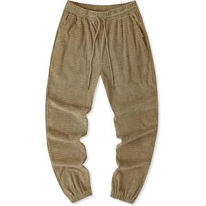 JMIERR Pantalon décontracté pour homme avec cordon de serrage texturé gaufré, taille élastique, jogging fuselé avec poches zippées, logo personnalisable - Product Image 3