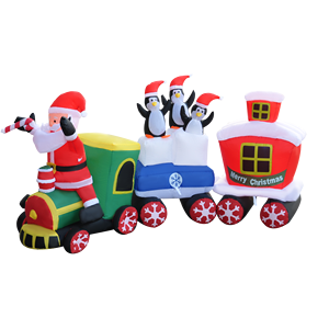 Weihnachtsmann auf Zug mit 3 Pinguinen Weihnachts-Aufblasbare Dekoration Aufblasbarer Weihnachtsmann - Product Image 3