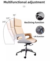 Fauteuil Relevable Contemporain Haut de Gamme en Cuir Véritable, Luxe Ergonomique, Dossier Haut Réglable, Pivotant, Base en Aluminium 350mm, ISO