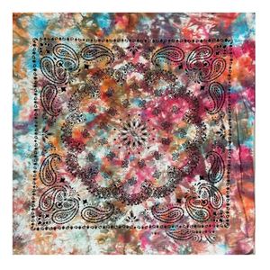 Bandana carrée en coton personnalisée avec logo, double impression, style tie-dye arc-en-ciel, pour fans - Product Image 5