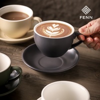 Juego de Taza y Platillo de Café de Cerámica Mate FENN, Taza de Porcelana Nórdica Minimalista para Capuchino y Latte, Múltiples Colores, Vajilla para Café
