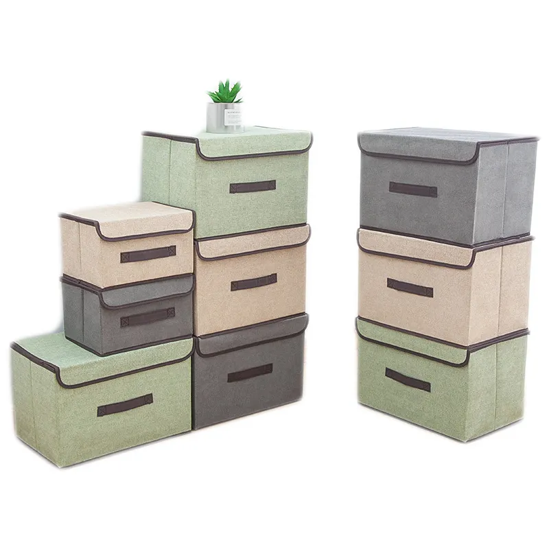 New Arrival Decorative Non Woven Storage Organizer Fabric Cardboard Foldable Clothes Toy Storage Box With Lid