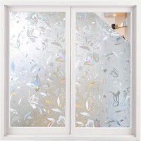 Film adhésif statique 3D pour fenêtre, motif floral arc-en-ciel, film de confidentialité pour vitres, film décoratif imperméable pour la maison, le bureau, la salle de bain