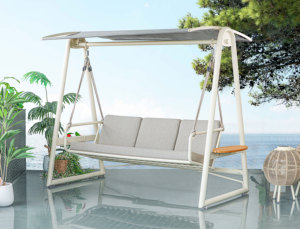 Columpio de Patio Moderno de Aluminio con Cojines Impermeables, 3 Plazas, Blanco - Product Image 1