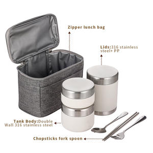 450ml 420ml 280ml colore personalizzato sottovuoto in acciaio inox 304 bocca larga a doppia parete isolato zuppa termica barattolo di cibo con sacchetto - Product Image 3