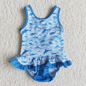 Maillots de bain une pièce d'été pour petites filles, imprimé floral, avec volants et nœud, sans manches, vente en gros - Product Image 3