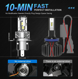 Nueva Bombilla LED H4 para Faros Delanteros, 6000K, 12V, Aluminio, Mini Canbus, Ventilador de Refrigeración, IP67 Impermeable, 8000LM, 80W, Lámpara LED para Automóvil - Product Image 4